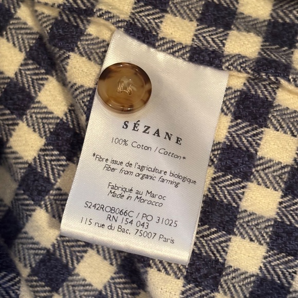 Sézane Sadie Long Sleeve Plaid Flannel Navy White Check Front Button Dress 8 - Picture 9 of 9